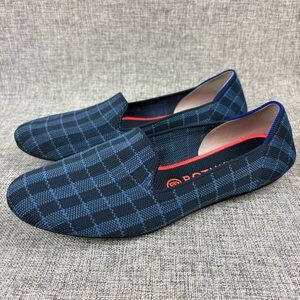 Rothy's The Loafer Indigo Gingham (Retired) Slip On Flats Sz 10 Blue Plaid Comfy